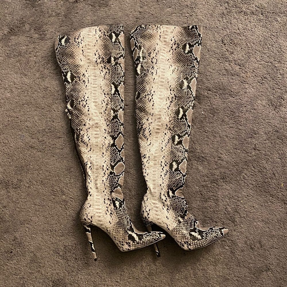 Over the Knee Snake print boots with heel